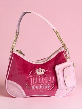 Juicy Couture Two-Tone Pink Velvet Shoulder Bag with Gold Chain